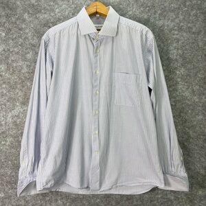 Balmain Men's White and Blue Striped Button Down Shirt